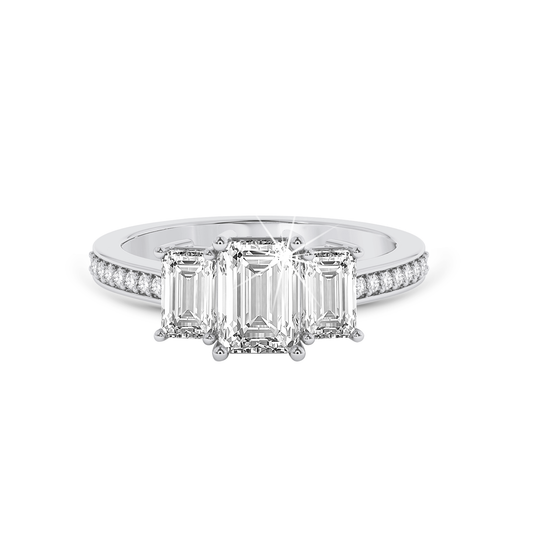 Emerald three stone Ring - Platinum - Bodega