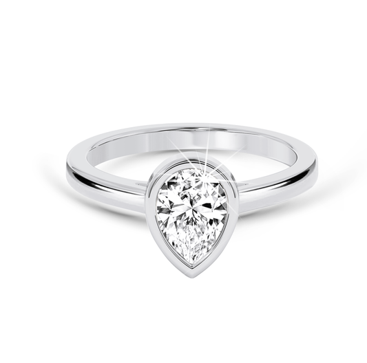 Bezel Set Pear Diamond Ring - Platinum - Bodega
